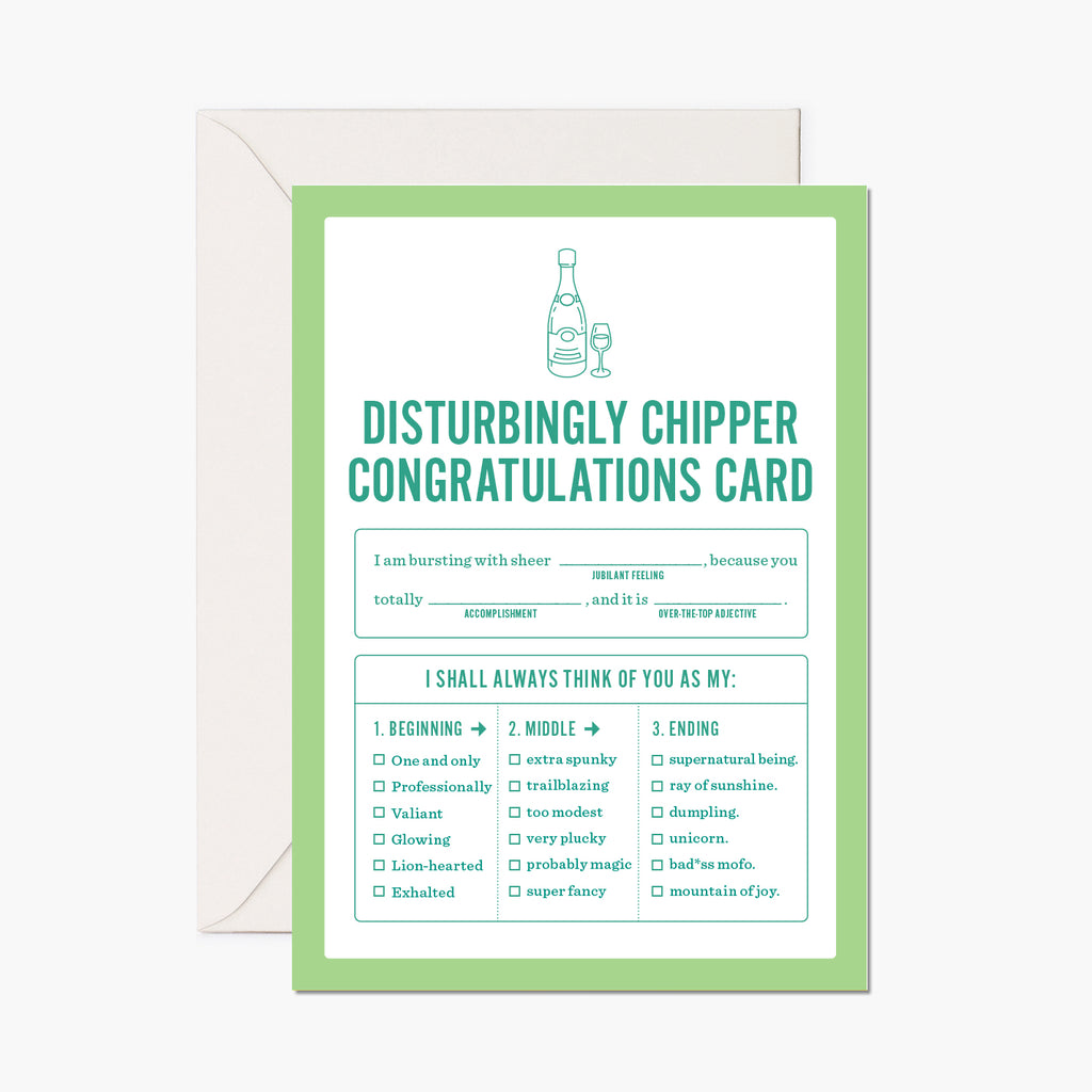 "Disturbingly Chipper" Congrats Card