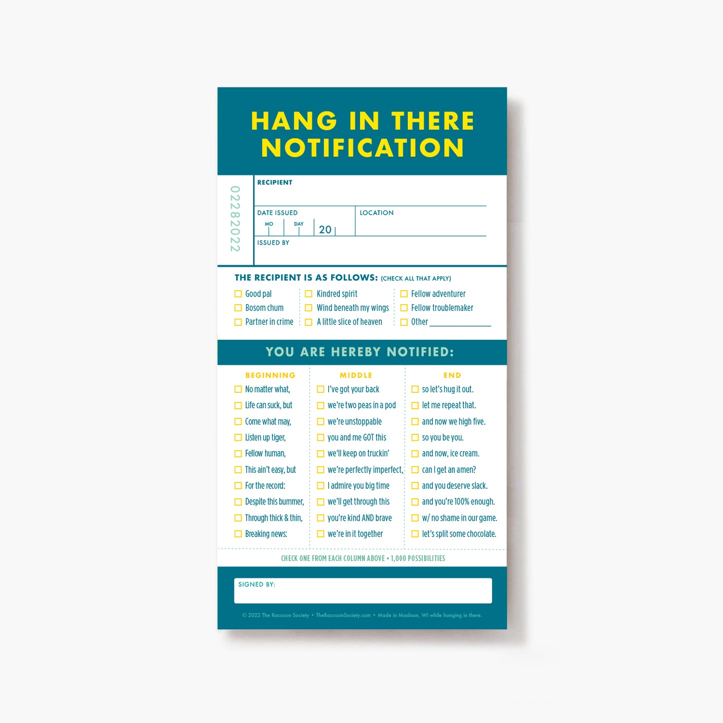 Ticket Pad: Hang In There