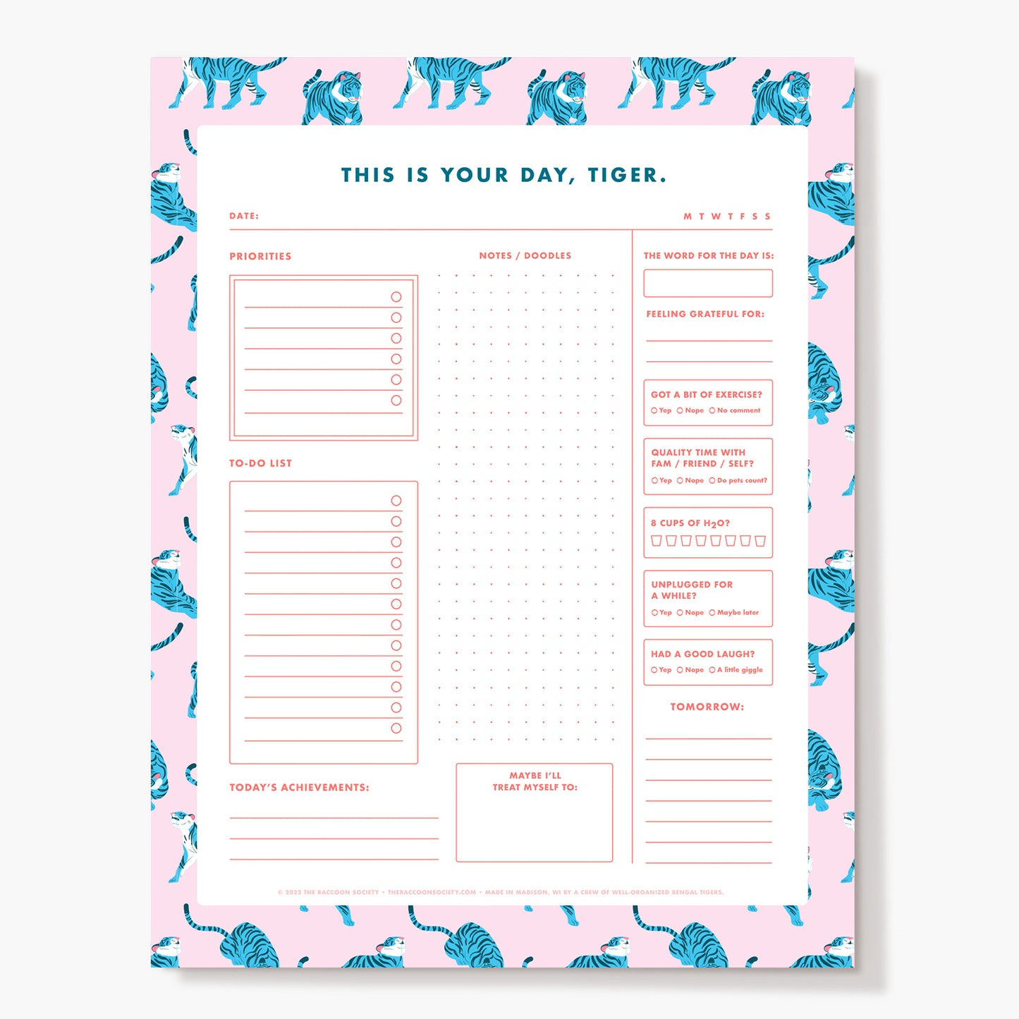 Pink Tiger Daily Planner Pad - 8.5 x 11