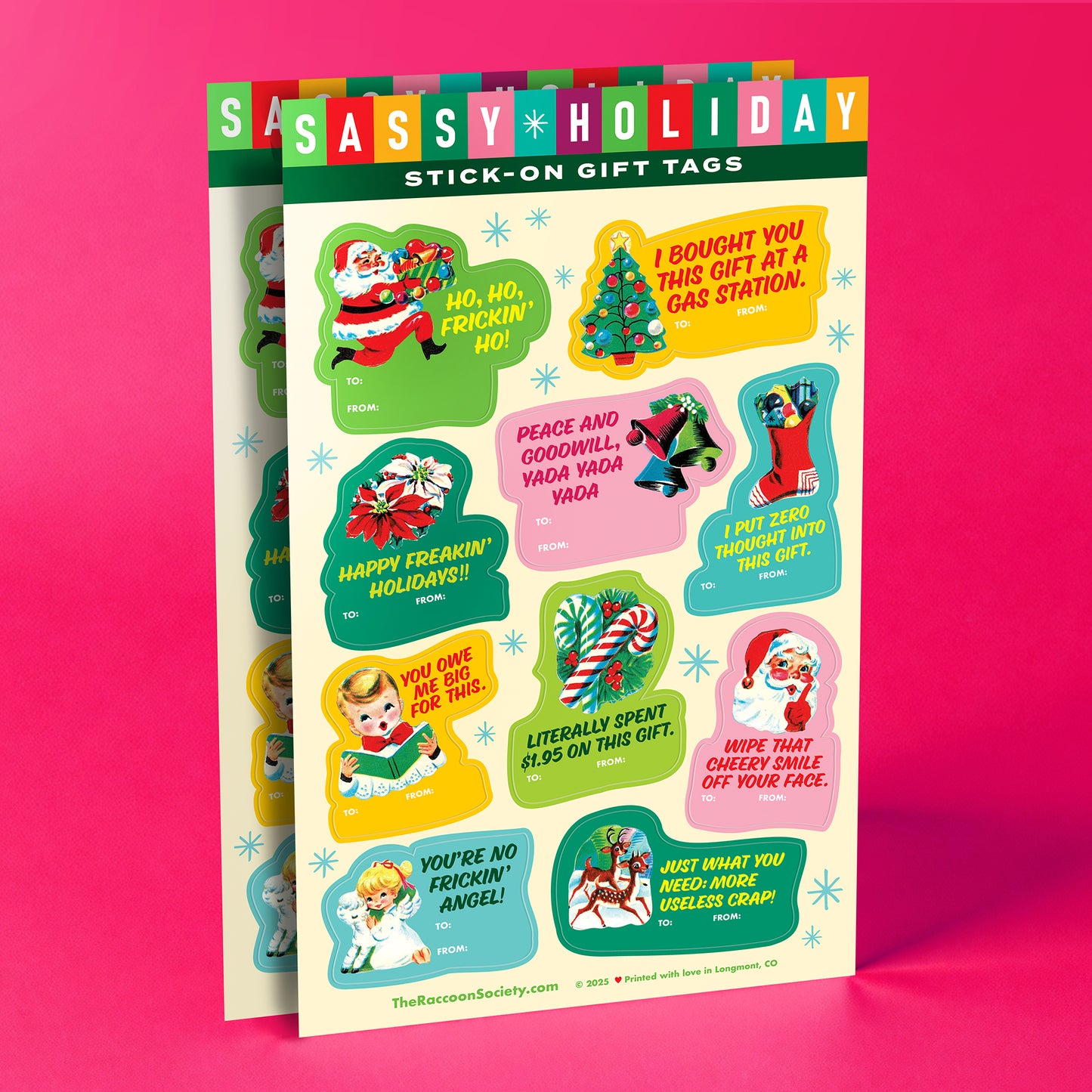 2-PACK of Sassy Holiday Stick-on Gift Tag Sheets
