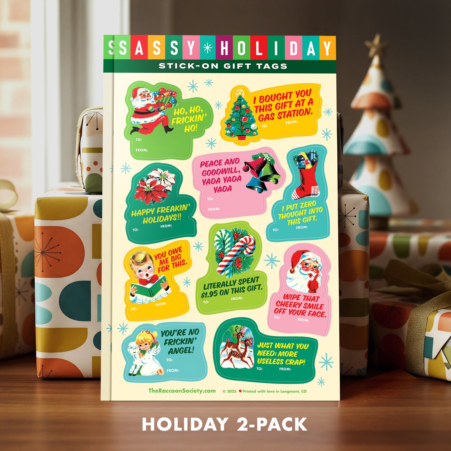 2-PACK of Sassy Holiday Stick-on Gift Tag Sheets