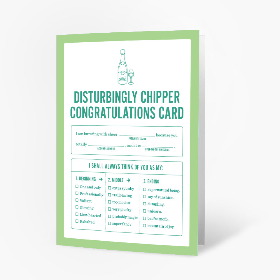 "Disturbingly Chipper" Congrats Card