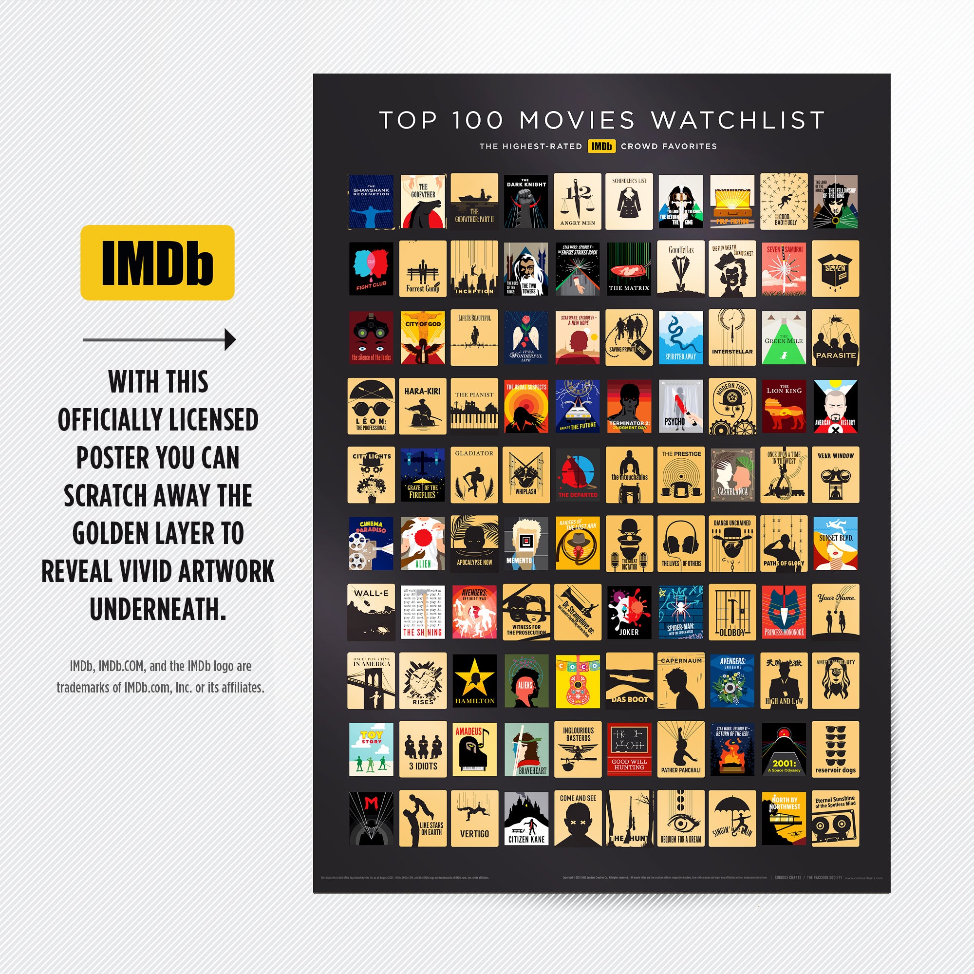 Official IMDb Top 100 Movies Scratch Off Poster - moonflix