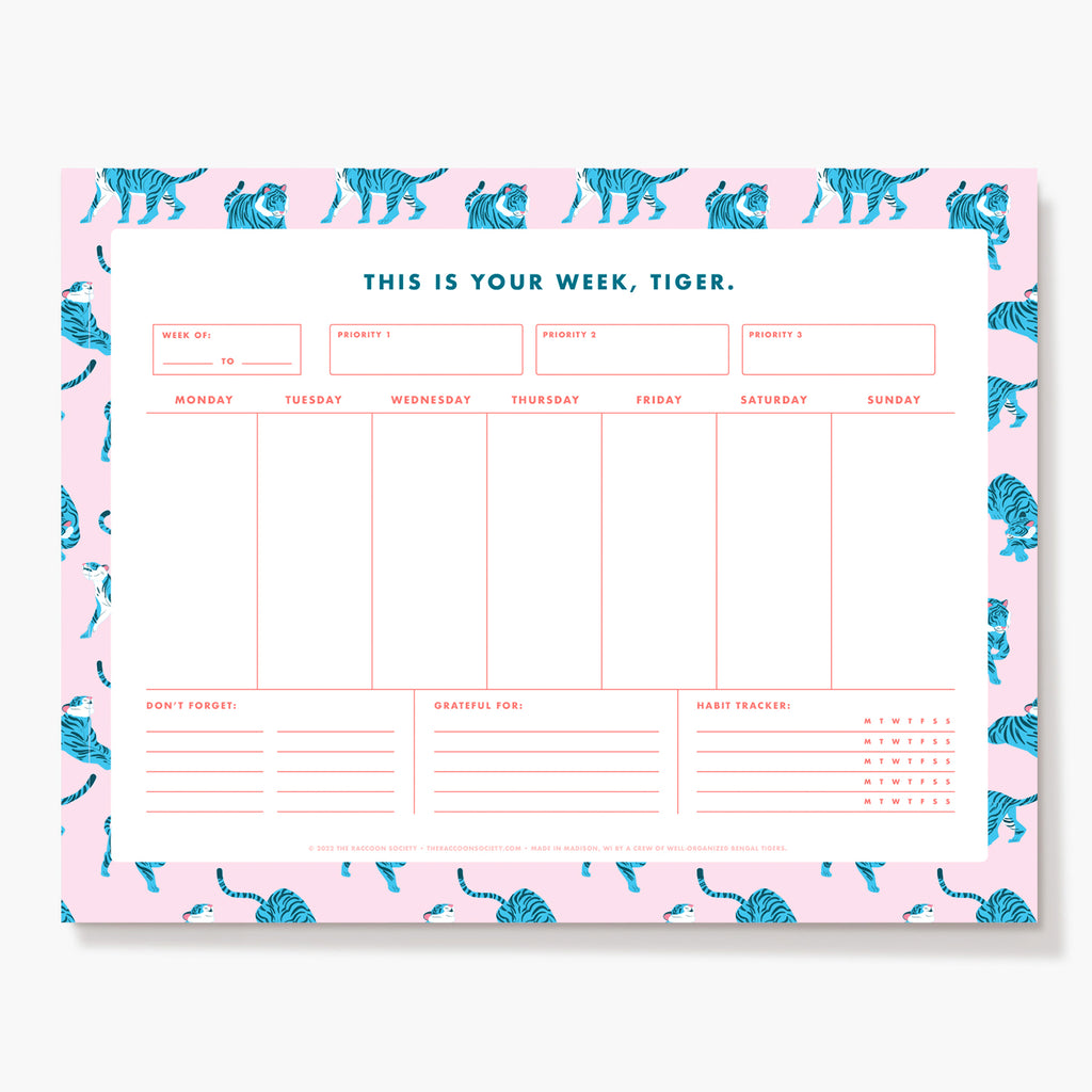 Pink Tiger Weekly Planner Pad - 8.5 x 11