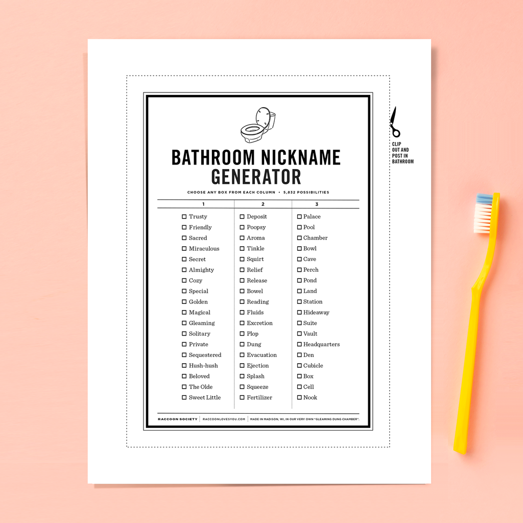 Free - "Bathroom Nickname" Generator (downloadable JPEG)