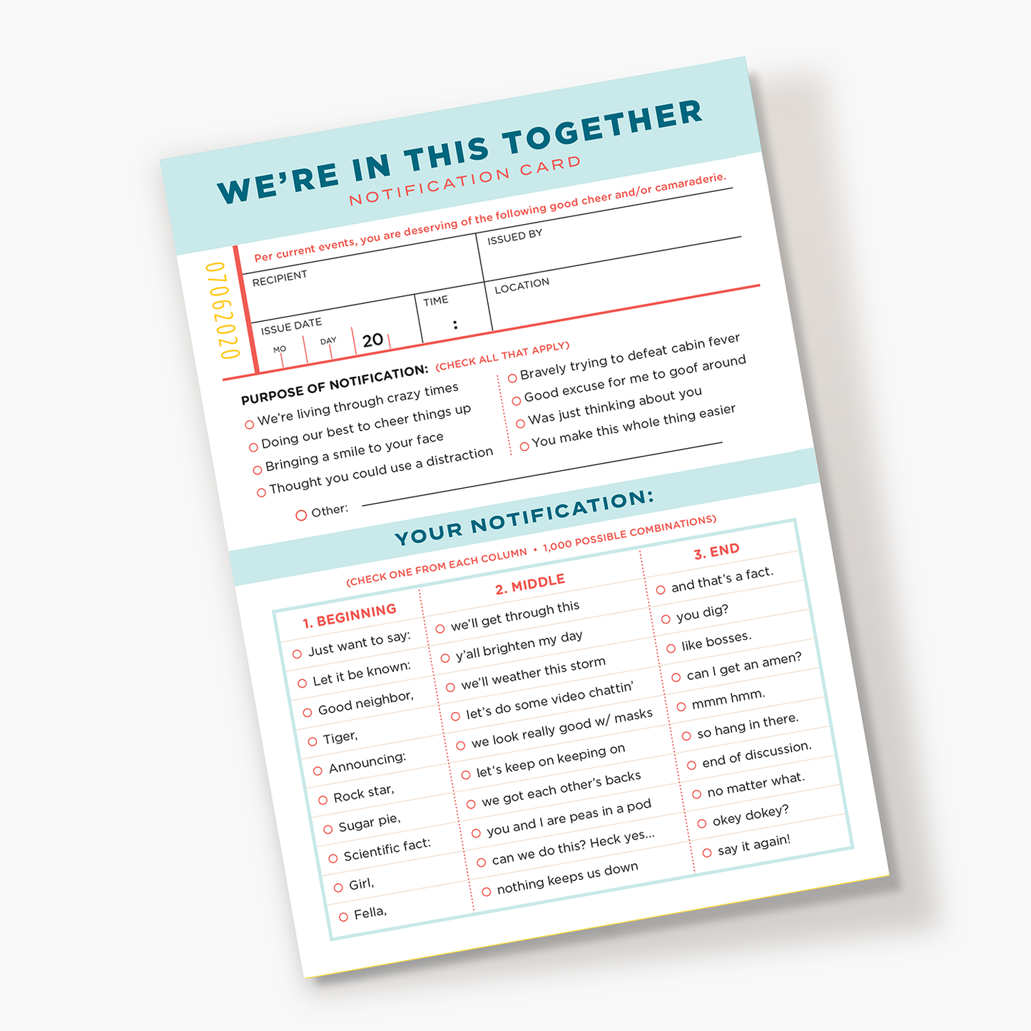 "We're In This Together" Fill-in Card