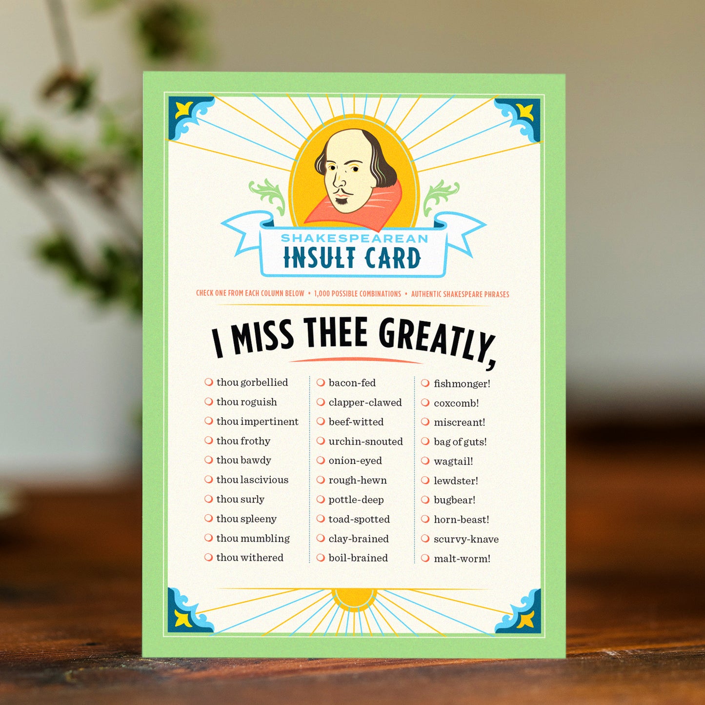 Shakespeare Insults Card: Miss You